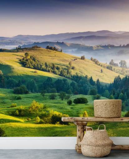green and blue countryside wallpaper mural called Mountains Landscape for home offices green and blue countryside wallpaper mural called Mountains Landscape for home offices