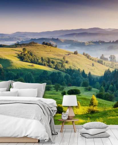 green and blue countryside wallpaper mural called Mountains Landscape for home offices green and blue countryside wallpaper mural called Mountains Landscape for home offices