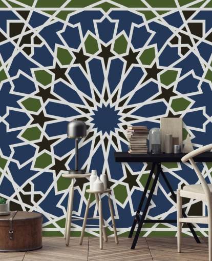 blaue und grüne arabische geometrische tapete