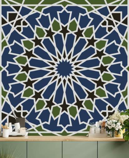 blaue und grüne arabische geometrische tapete blaue und grüne arabische geometrische tapete