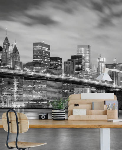 Papel de parede preto e branco da ponte de Brooklyn