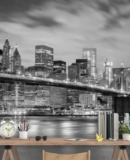 Papel de parede preto e branco da ponte de Brooklyn
