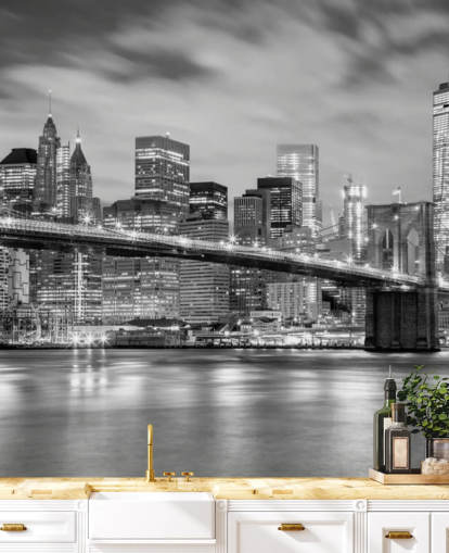 Papel pintado Puente de Brooklyn blanco y negro