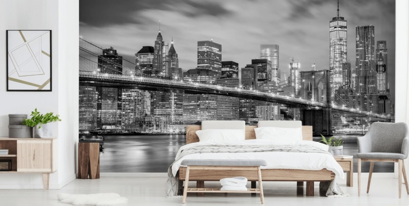 Papel pintado Puente de Brooklyn blanco y negro