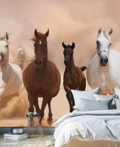 Mural Rebaño de caballos marrones y blancos Mural Rebaño de caballos marrones y blancos