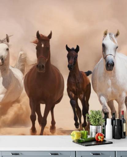 Mural Rebaño de caballos marrones y blancos