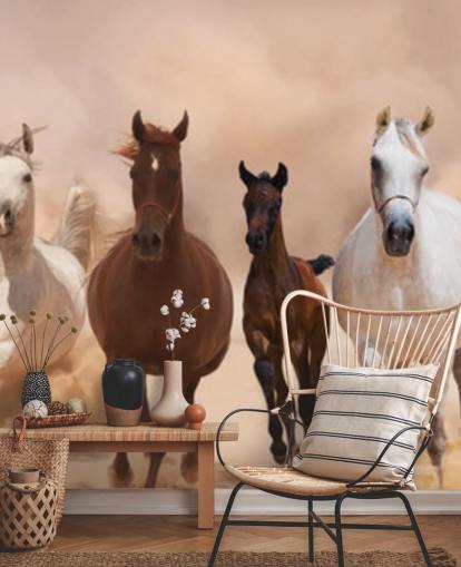 Mural Rebaño de caballos marrones y blancos