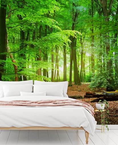 mural de papel de parede florestal personalizável verde e marrom chamado Magical Forest para quartos e banheiros mural de papel de parede florestal personalizável verde e marrom chamado Magical Forest para quartos e banheiros