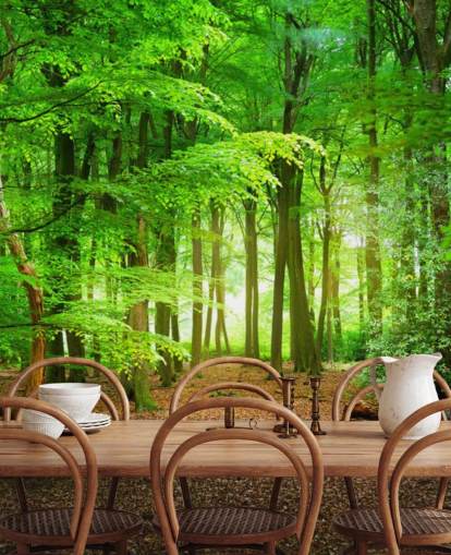 groene en bruine aanpasbare bosbehangmuurschildering genaamd Magical Forest voor slaapkamers en badkamers groene en bruine aanpasbare bosbehangmuurschildering genaamd Magical Forest voor slaapkamers en badkamers