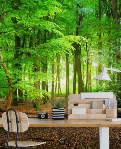 Wandtapete „Magischer Wald“ in Grün und Braun, personalisierbar, für Schlafzimmer und Badezimmer