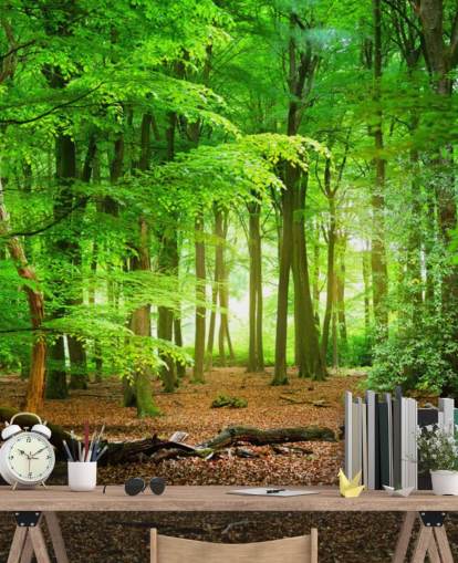 vihreä ja ruskea muokattava metsätaustakuvamaalaus nimeltä Magical Forest makuuhuoneisiin ja kylpyhuoneisiin