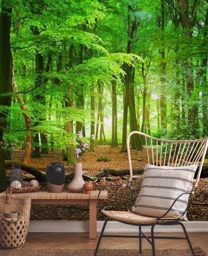 grøn og brun tilpasselig skov tapet vægmaleri kaldet Magical Forest til soveværelser og badeværelser