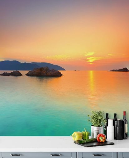 Decorazione murale con alba sull'oceano