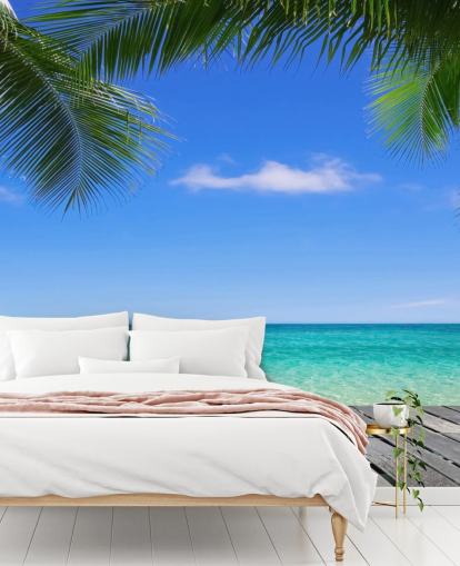 mural de papel de parede tropical azul chamado Tropical Deck View at Wallsauce para quartos, banheiros e escritórios mural de papel de parede tropical azul chamado Tropical Deck View at Wallsauce para quartos, banheiros e escritórios