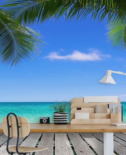 blue tropical wallpaper mural called Tropical Deck View at Wallsauce for bedrooms, bathrooms and offices blue tropical wallpaper mural called Tropical Deck View at Wallsauce for bedrooms, bathrooms and offices