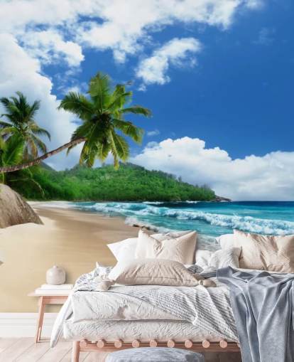 custom tropical beach wallpaper called Mahe Island Beach, Seychelles for offices and kitchens