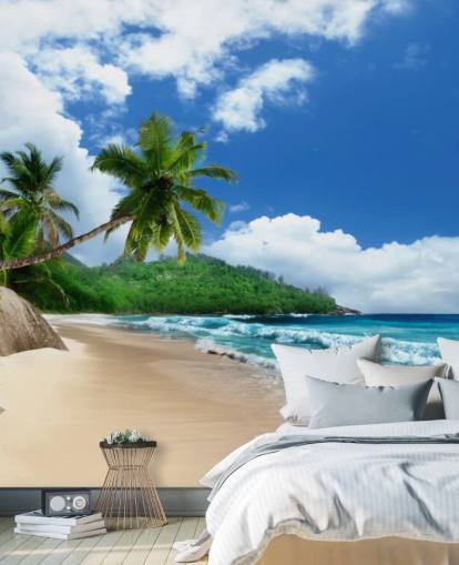 op maat gemaakt tropisch strandbehang genaamd Mahe Island Beach, Seychellen voor kantoren en keukens