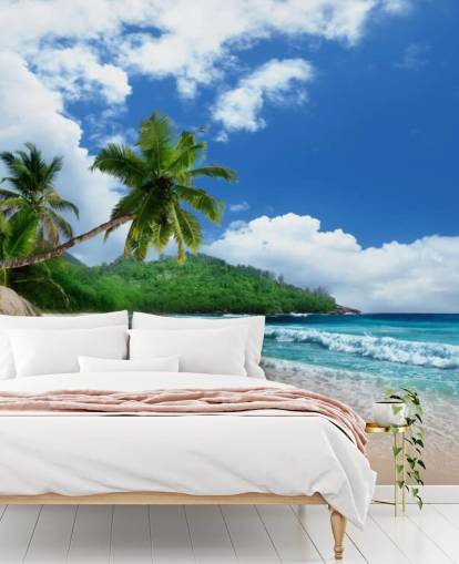kundenspezifische tropische Strandtapete namens Mahe Island Beach, Seychellen für Büros und Küchen