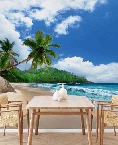 custom tropical beach wallpaper called Mahe Island Beach, Seychelles for offices and kitchens