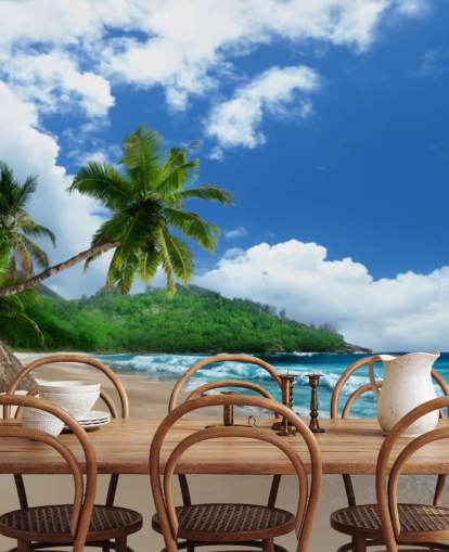 custom tropical beach wallpaper called Mahe Island Beach, Seychelles for offices and kitchens