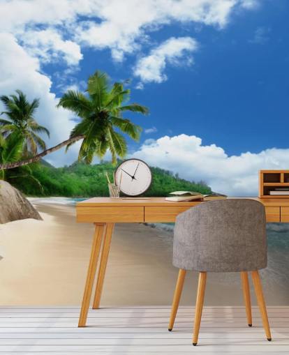 kundenspezifische tropische Strandtapete namens Mahe Island Beach, Seychellen für Büros und Küchen