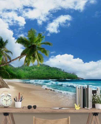 custom tropical beach wallpaper called Mahe Island Beach, Seychelles for offices and kitchens