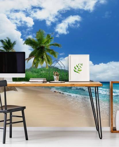 custom tropical beach wallpaper called Mahe Island Beach, Seychelles for offices and kitchens