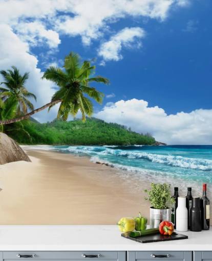custom tropical beach wallpaper called Mahe Island Beach, Seychelles for offices and kitchens custom tropical beach wallpaper called Mahe Island Beach, Seychelles for offices and kitchens