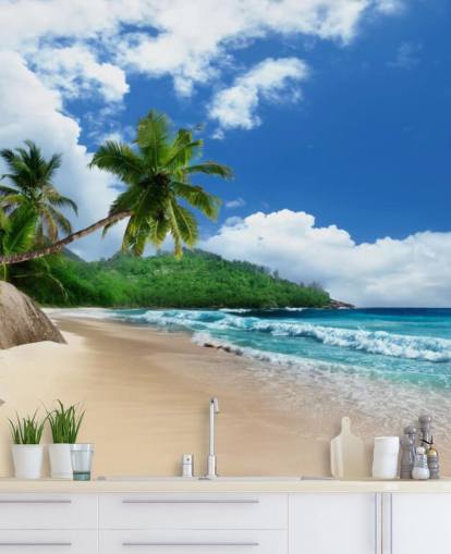 anpassad tropisk strand tapet kallad Mahe Island Beach, Seychellerna för kontor och kök