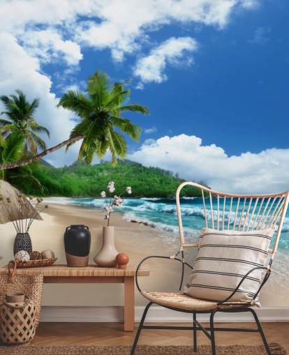 carta da parati personalizzata da spiaggia tropicale chiamata Mahe Island Beach, Seychelles per uffici e cucine carta da parati personalizzata da spiaggia tropicale chiamata Mahe Island Beach, Seychelles per uffici e cucine