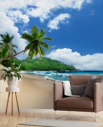 custom tropical beach wallpaper called Mahe Island Beach, Seychelles for offices and kitchens