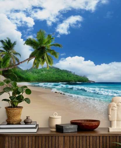 anpassad tropisk strand tapet kallad Mahe Island Beach, Seychellerna för kontor och kök