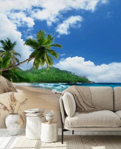 custom tropical beach wallpaper called Mahe Island Beach, Seychelles for offices and kitchens