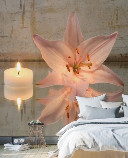 Candle and Lily Pink Flower Wallpaper