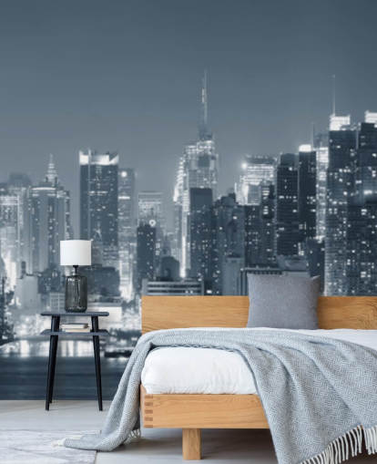 mural de papel de parede preto e branco da cidade de Nova York chamado Manhattan Black & White Panoramic para salas de estar, quartos e escritórios