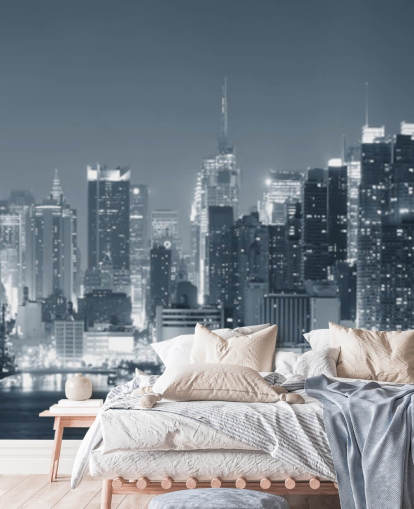 papier peint mural noir et blanc de la ville de New York appelé Manhattan Black & White Panoramic pour les salons, les chambres et les bureaux