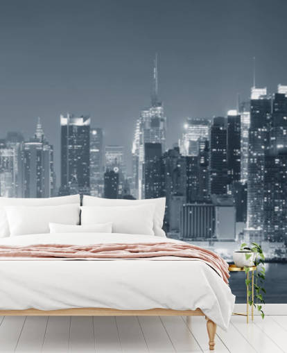 black and white new york city wallpaper mural called Manhattan Black & White Panoramic for living rooms, bedrooms and offices