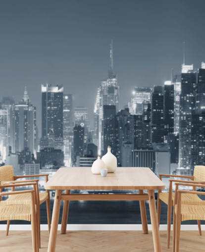 mural de papel de parede preto e branco da cidade de Nova York chamado Manhattan Black & White Panoramic para salas de estar, quartos e escritórios mural de papel de parede preto e branco da cidade de Nova York chamado Manhattan Black & White Panoramic para salas de estar, quartos e escritórios
