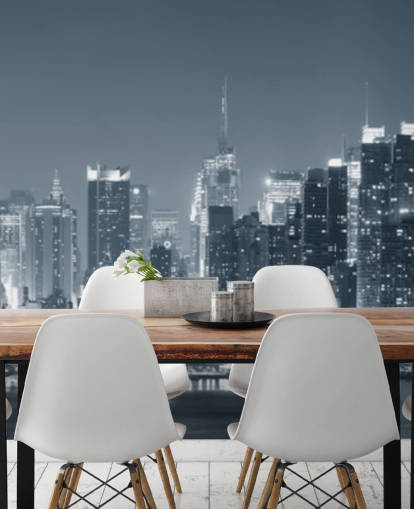 papier peint mural noir et blanc de la ville de New York appelé Manhattan Black & White Panoramic pour les salons, les chambres et les bureaux