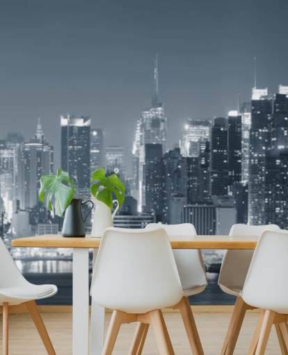 black and white new york city wallpaper mural called Manhattan Black & White Panoramic for living rooms, bedrooms and offices