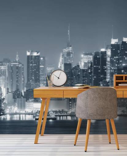 Schwarz-Weiß-Tapete aus New York City mit dem Titel Manhattan Black & White Panoramic für Wohnzimmer, Schlafzimmer und Büros