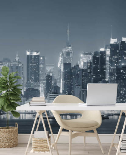 zwart-wit New York City behangmuurschildering genaamd Manhattan Black & White Panoramic voor woonkamers, slaapkamers en kantoren