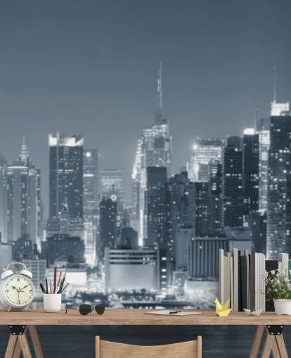 black and white new york city wallpaper mural called Manhattan Black & White Panoramic for living rooms, bedrooms and offices