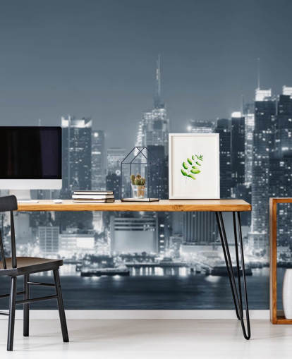black and white new york city wallpaper mural called Manhattan Black & White Panoramic for living rooms, bedrooms and offices