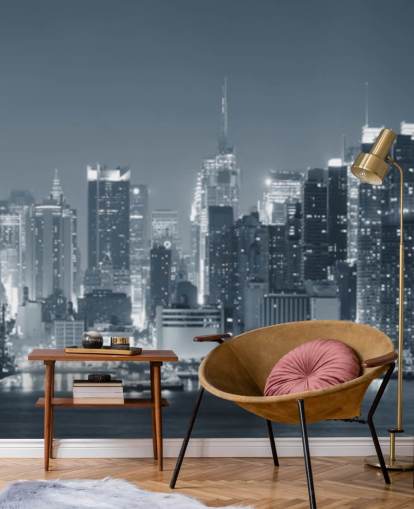 Schwarz-Weiß-Tapete aus New York City mit dem Titel Manhattan Black & White Panoramic für Wohnzimmer, Schlafzimmer und Büros