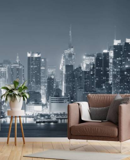 mural de papel de parede preto e branco da cidade de Nova York chamado Manhattan Black & White Panoramic para salas de estar, quartos e escritórios mural de papel de parede preto e branco da cidade de Nova York chamado Manhattan Black & White Panoramic para salas de estar, quartos e escritórios