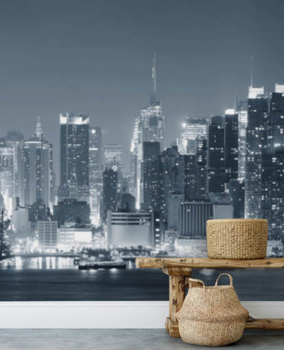carta da parati murale in bianco e nero di New York City chiamata Manhattan Black & White Panoramic per salotti, camere da letto e uffici