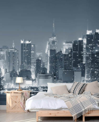 svartvitt new york city tapetväggmålning som heter Manhattan Black & White Panoramic för vardagsrum, sovrum och kontor