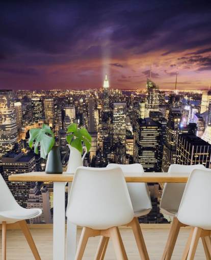 mural oscuro del horizonte de Nueva York llamado Rascacielos de Nueva York para dormitorios y salas de estar