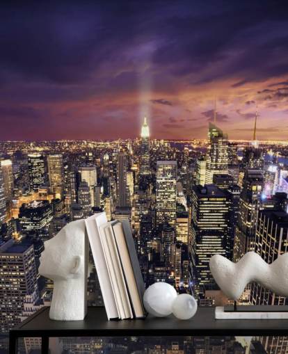 donkere skyline van New York muurschildering genaamd New York Skyscrapers voor slaapkamers en woonkamers donkere skyline van New York muurschildering genaamd New York Skyscrapers voor slaapkamers en woonkamers